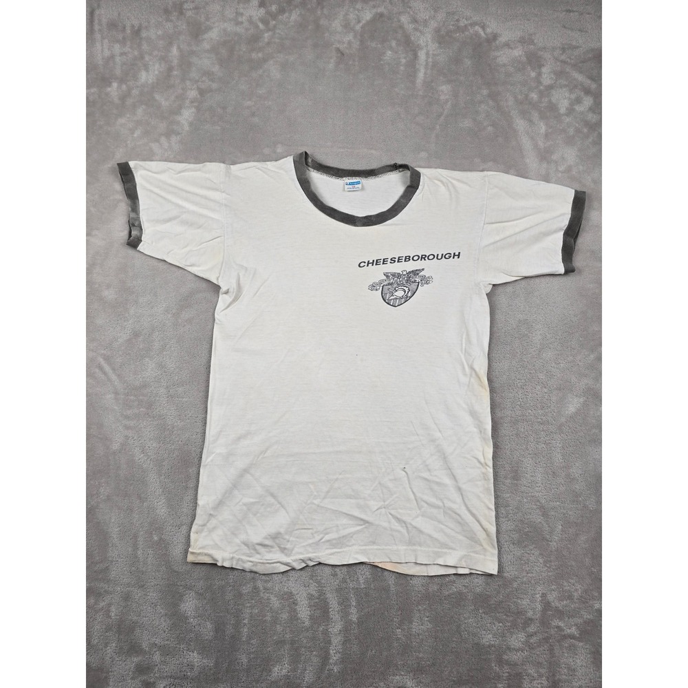 Vtg Champion Ringer T-Shirt Men 38 Fit 36 West Point Cheeseborough USA Made Read